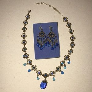 Avon Blue Briolette Drop Earrings and Necklace set